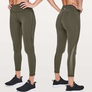 Lululemon Train Times 7/8 Pant *25" Dark Olive Green 4 Mesh Workout Leggings
